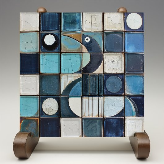 Carreau Majestic Blue Heron Mosaic Faux Relief