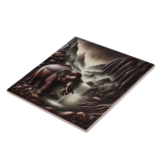 Carreau Majestic Elephant Boire par Cascade sereine (Côté)