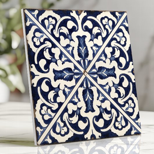 Carreau Majolique sicilienne bleue et blanche rustique