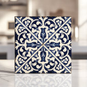 Carreau Majolique sicilienne bleue et blanche rustique