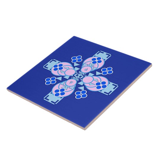Carreau Mandala à quatre points - orchidée, bleu et cobalt (Côté)