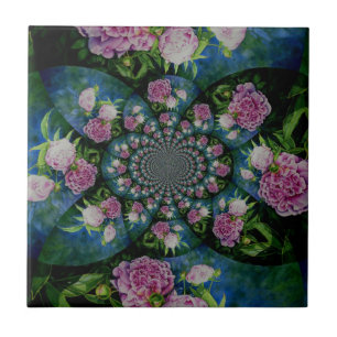 Carreau Mandala aquarelle florale pivoine blanche rose