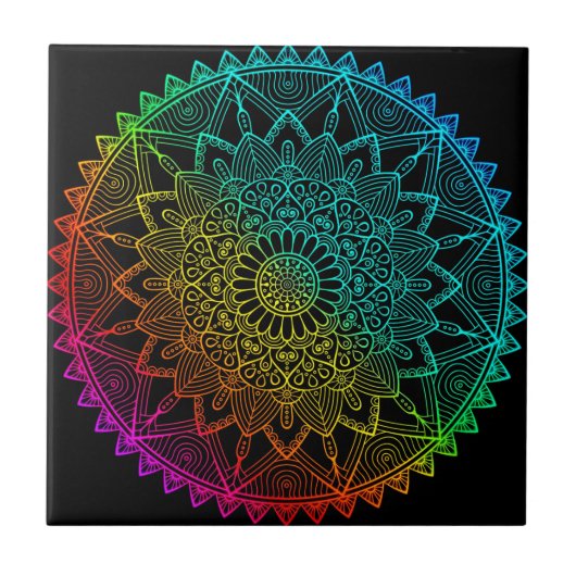 Carreau Mandala Arc-en-ciel noir (Devant)