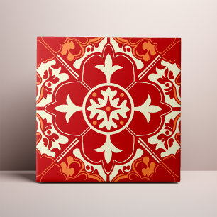 Carreau Mandala Azulejo Rouge Crème et Orange