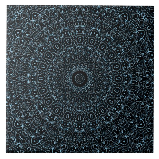 Carreau Mandala Baby Blue à la symétrie délicate (Devant)
