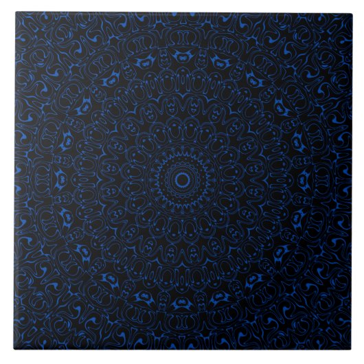 Carreau Mandala bleu Cobalt avec symétrie complexe (Devant)