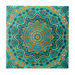 Carreau Mandala bleu de topaze