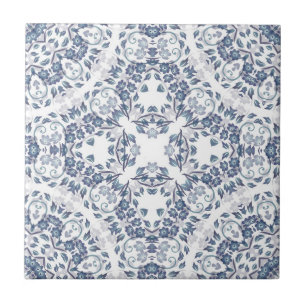 Carreau Mandala bleu gris blanc