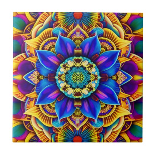 Carreau Mandala bleu soleil (Devant)