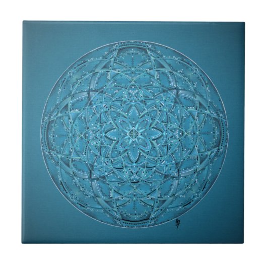 Carreau Mandala bleu tiré par la main fait sur commande (Devant)
