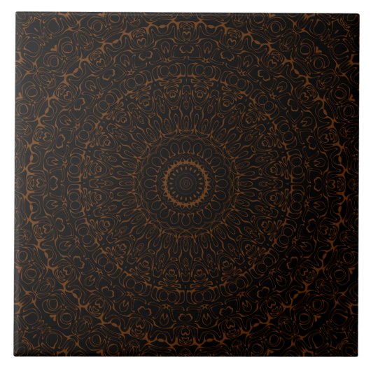 Carreau Mandala Brun Chocolat avec Symétrie Intrinsèque (Devant)