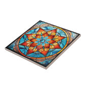Carreau Mandala Carrelage bleu et orange (Côté)