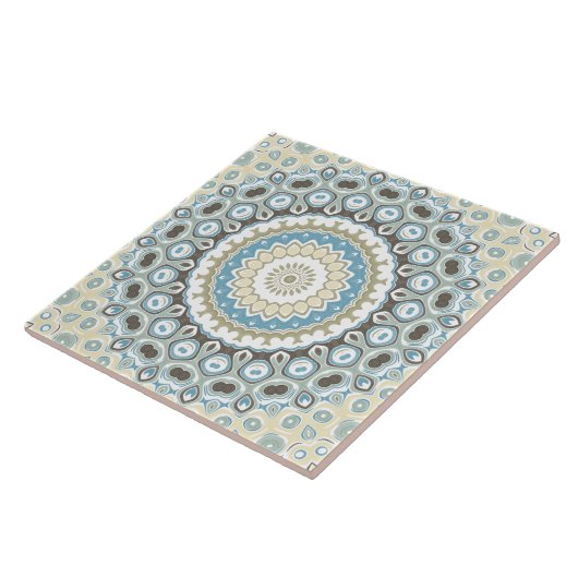 Carreau Mandala côtier dans les tons sable, bleu et bois c (Côté)