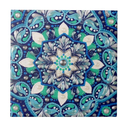 Carreau Mandala d'art des points bleus (Devant)