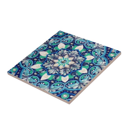 Carreau Mandala d'art des points bleus (Côté)
