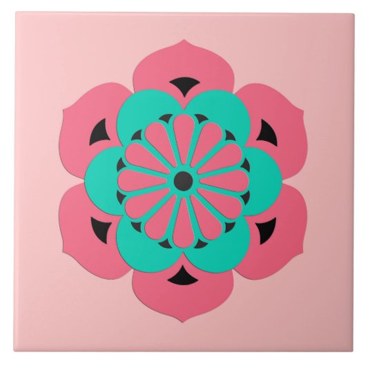 Carreau Mandala de fleur de Lotus, rose de corail et (Devant)
