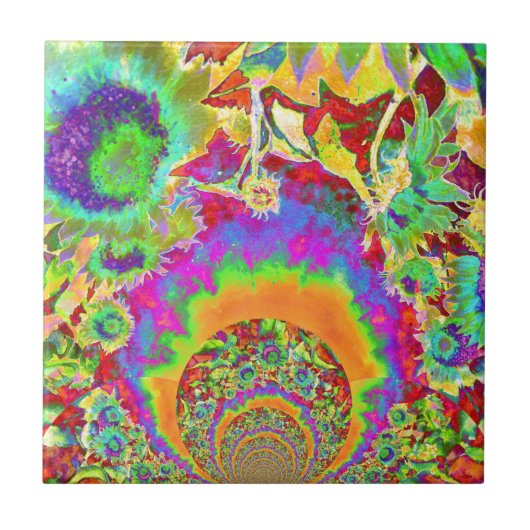 Carreau Mandala de tournesol coloré rétro (Devant)