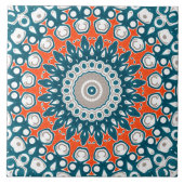 Carreau Mandala décoratif sarcelle et orange (Devant)