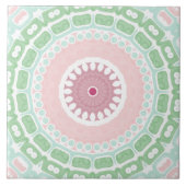 Carreau Mandala décoratif vert menthe et rose (Devant)