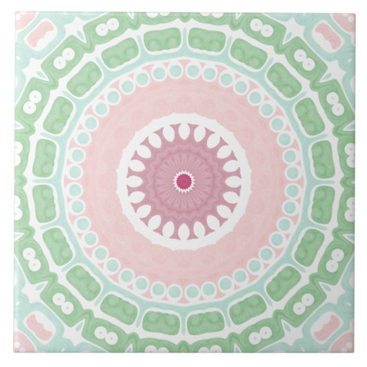 Carreau Mandala décoratif vert menthe et rose (Devant)