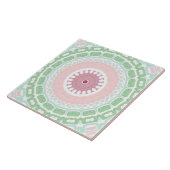 Carreau Mandala décoratif vert menthe et rose (Côté)