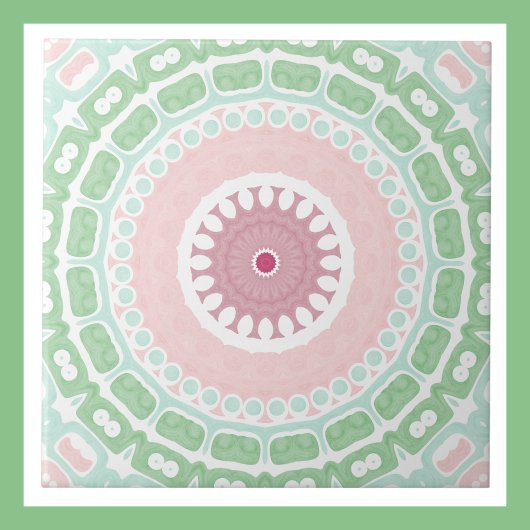 Carreau Mandala décoratif vert menthe et rose