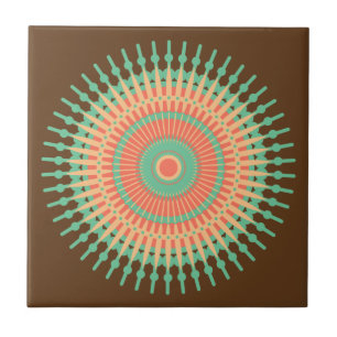 Carreau Mandala design vert, orange indienne