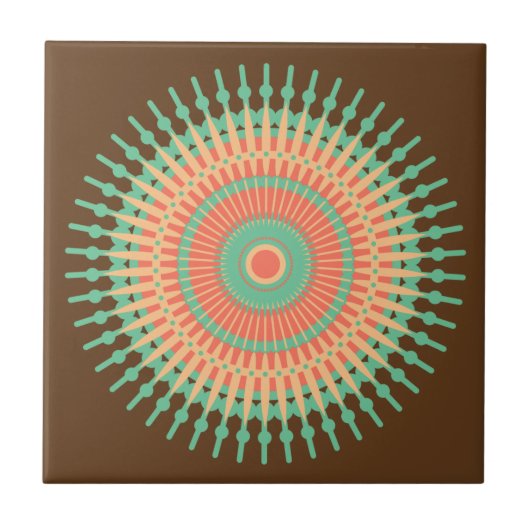 Carreau Mandala design vert, orange indienne (Devant)