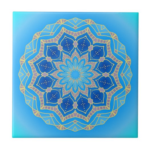 Carreau Mandala en bleu et turquoise électriques (Devant)