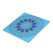 Carreau Mandala en bleu et turquoise électriques (Côté)