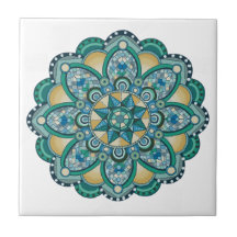 Mandala en bleu, vert et or
