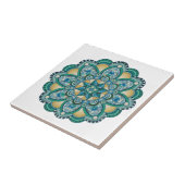 Carreau Mandala en bleu, vert et or (Côté)