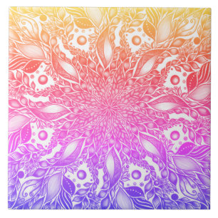 Carreau Mandala en feuille de l'ombre rinbow
