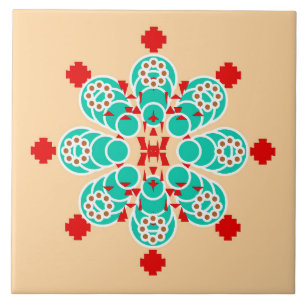 Carreau Mandala en huit points - turquoise et pêche