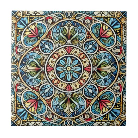 Carreau Mandala en verre tendu complexe (Devant)