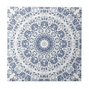 Carreau Mandala floral bleu poussiéreux