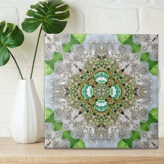Carreau Mandala floral bling la fausse pierre de vert vert