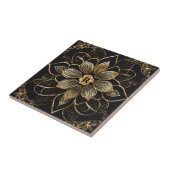 Carreau Mandala floral doré Monogramme initial noir élégan (Côté)