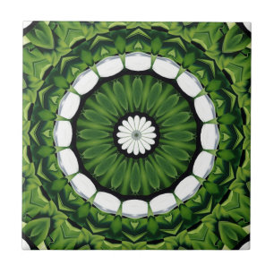 Carreau Mandala floral vert tropical et blanc