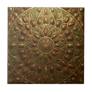 Carreau Mandala florale en bronze doré orné en relief
