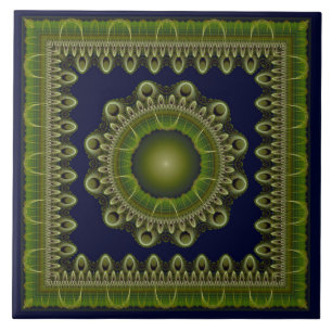 Carreau Mandala fractale lumineuse encadrée