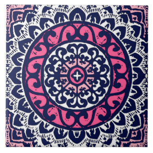 Carreau Mandala, fuchsia, marine et blanc du sud-ouest de