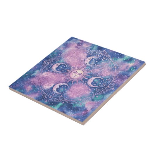 Carreau Mandala Galaxie Nébuleuse Soleil & Lune Céleste (Côté)