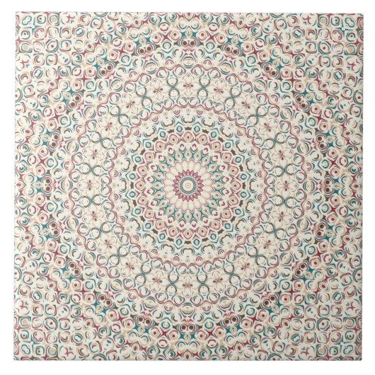Carreau Mandala géométrique complexe en Turquoise, Rose et (Devant)