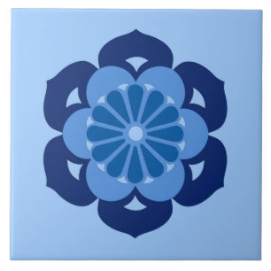 Carreau Mandala, indigo et bleu-clair de fleur de Lotus