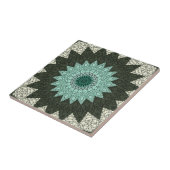 Carreau Mandala kaléidoscope en vert et bleu (Côté)