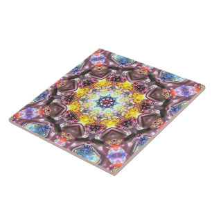 Carreau mandala marbré en relief fleuri coloré artistiqu