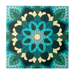 Carreau Mandala Motif 02 en aqua
