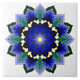 Carreau Mandala Motif 02 en bleu foncé