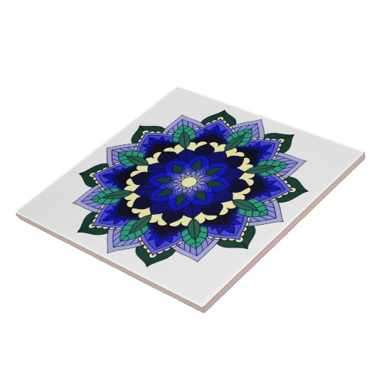 Carreau Mandala Motif 02 en bleu foncé (Côté)